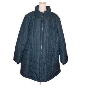 Susan Graver Quilted Puffer Jacket Large Teal Green Stand Collar Coat Euc